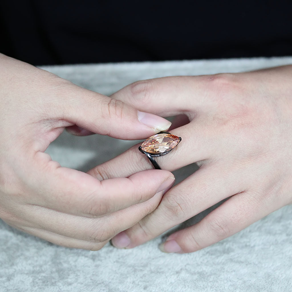 TK3745 IP Black Stainless Steel Ring with AAA Grade CZ in Champagne-2