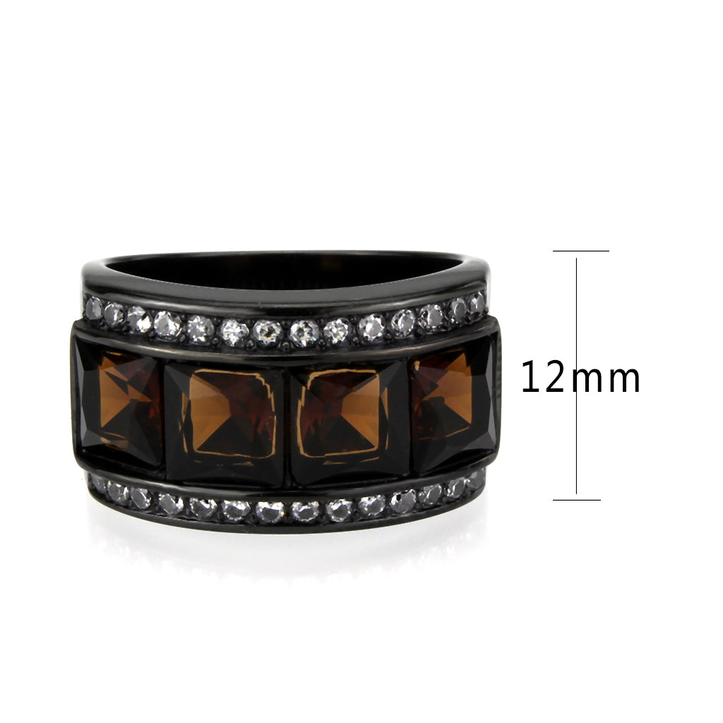 TK3746 IP Black Stainless Steel Ring with Synthetic in Brown-2