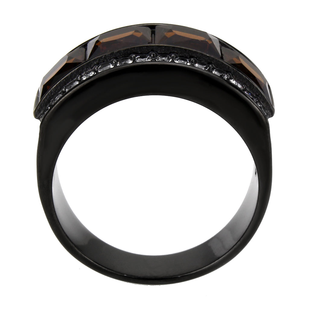 TK3746 IP Black Stainless Steel Ring with Synthetic in Brown-3