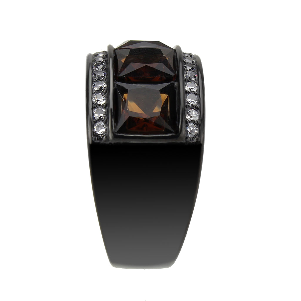 TK3746 IP Black Stainless Steel Ring with Synthetic in Brown-4