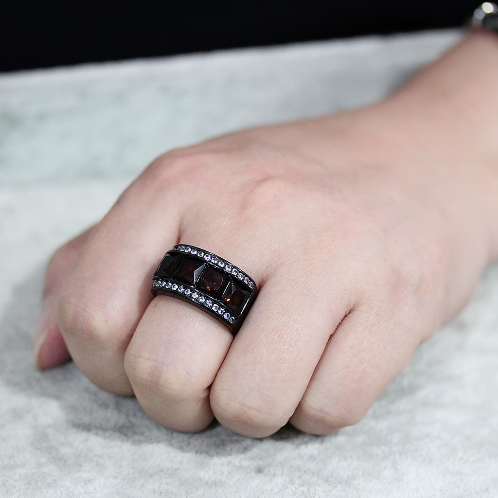 TK3746 IP Black Stainless Steel Ring with Synthetic in Brown-1