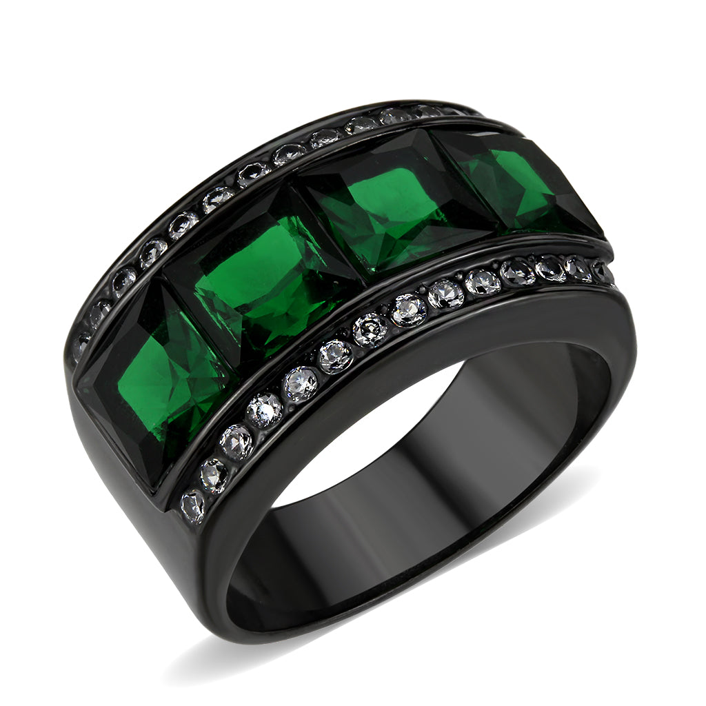 TK3747 IP Black Stainless Steel Ring with Synthetic in Emerald-0