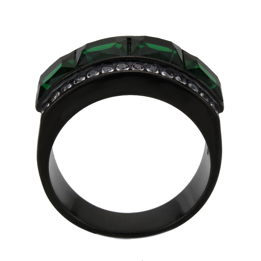TK3747 IP Black Stainless Steel Ring with Synthetic in Emerald-3
