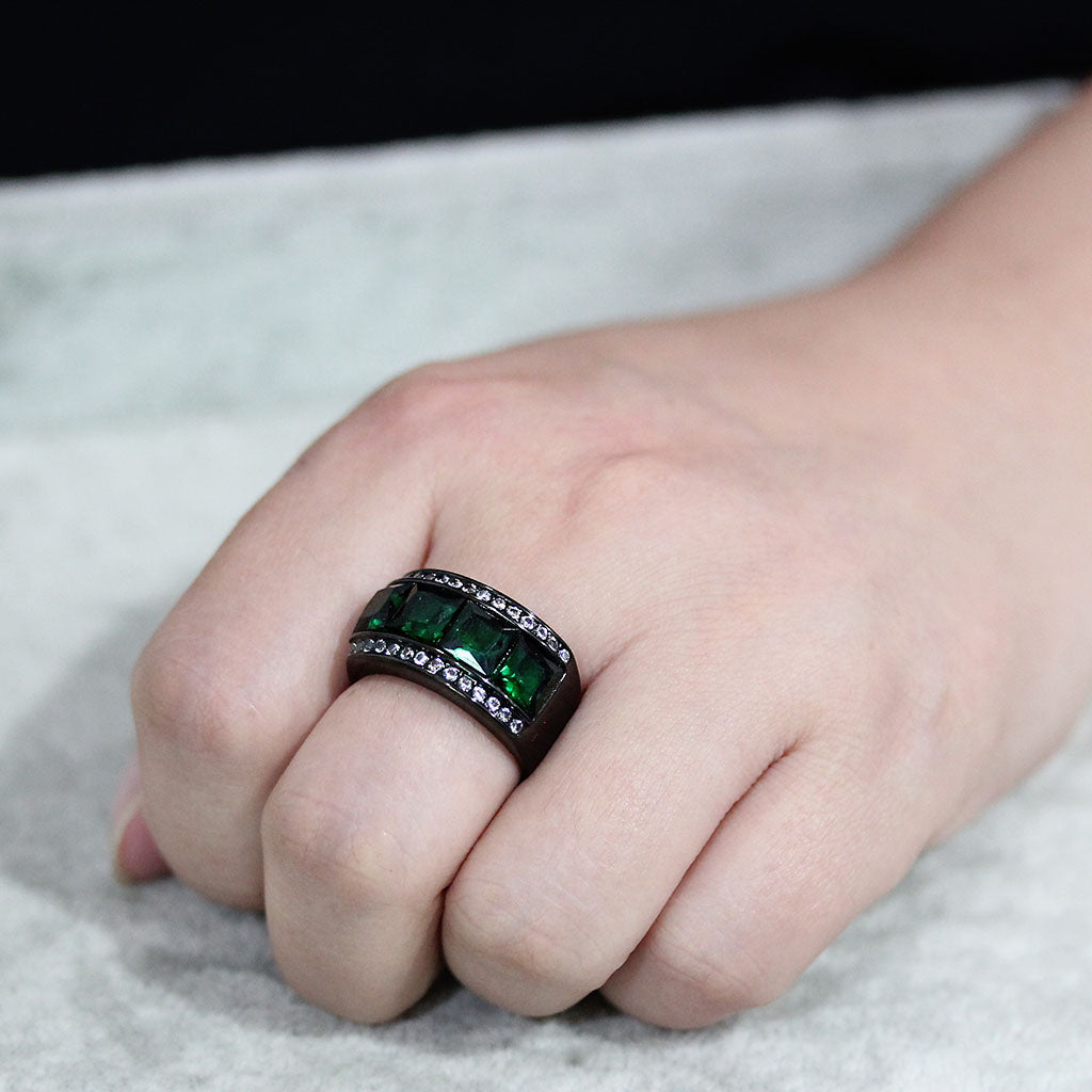 TK3747 IP Black Stainless Steel Ring with Synthetic in Emerald-1