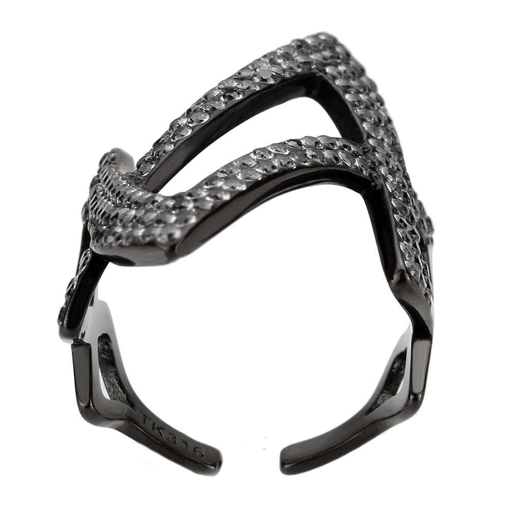 TK3748 IP Black  Stainless Steel Ring with AAA Grade CZ in Clear-2