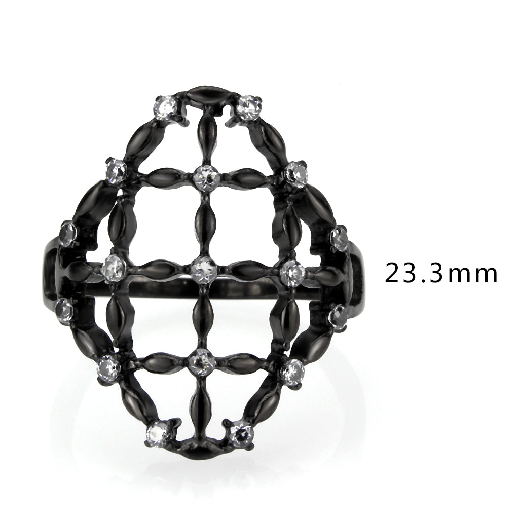 TK3749 IP Black Stainless Steel Ring with AAA Grade CZ in Clear-2