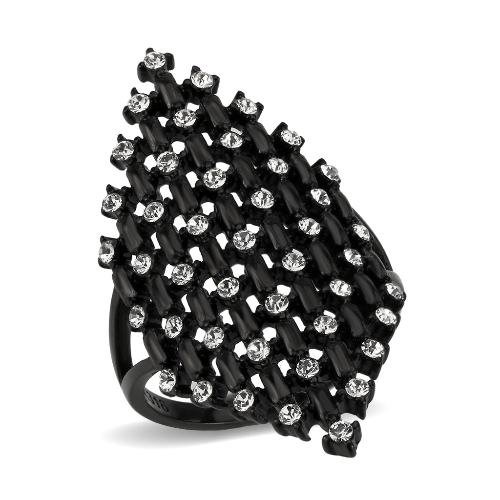 TK3750 IP Black Stainless Steel Ring with Top Grade Crystal in Clear-0