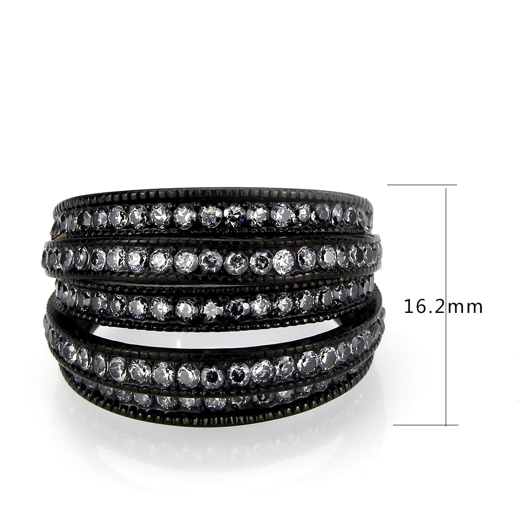 TK3752 IP Black Stainless Steel Ring with AAA Grade CZ in Clear-2