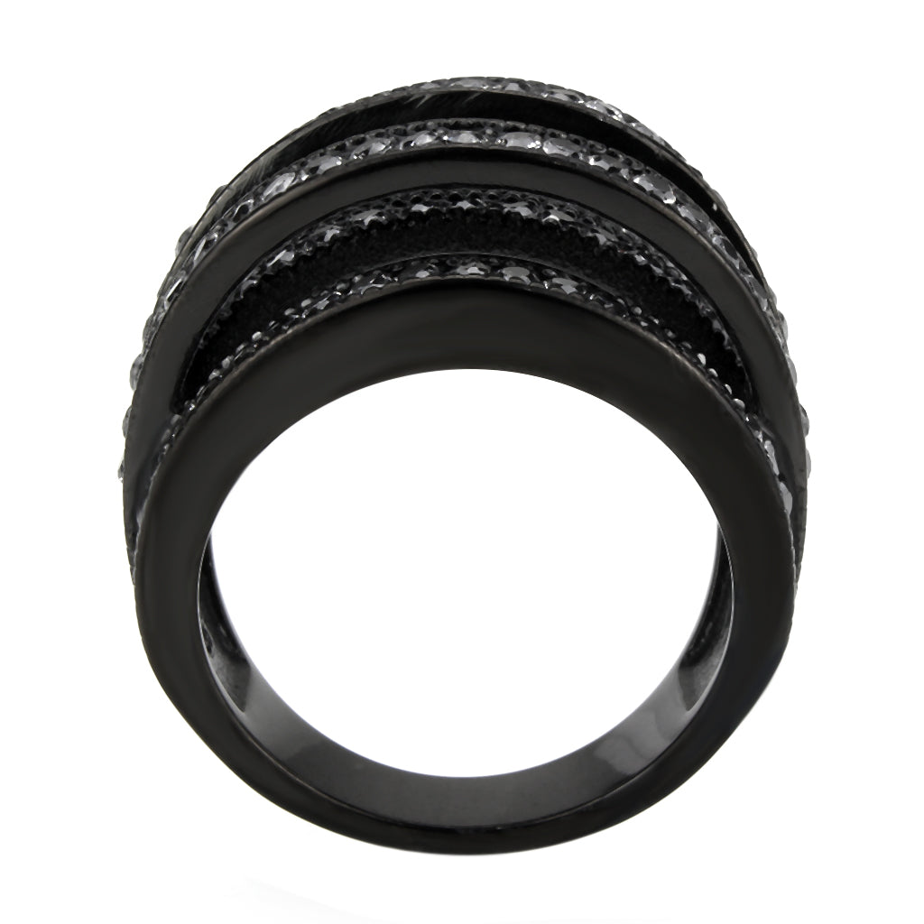 TK3752 IP Black Stainless Steel Ring with AAA Grade CZ in Clear-3