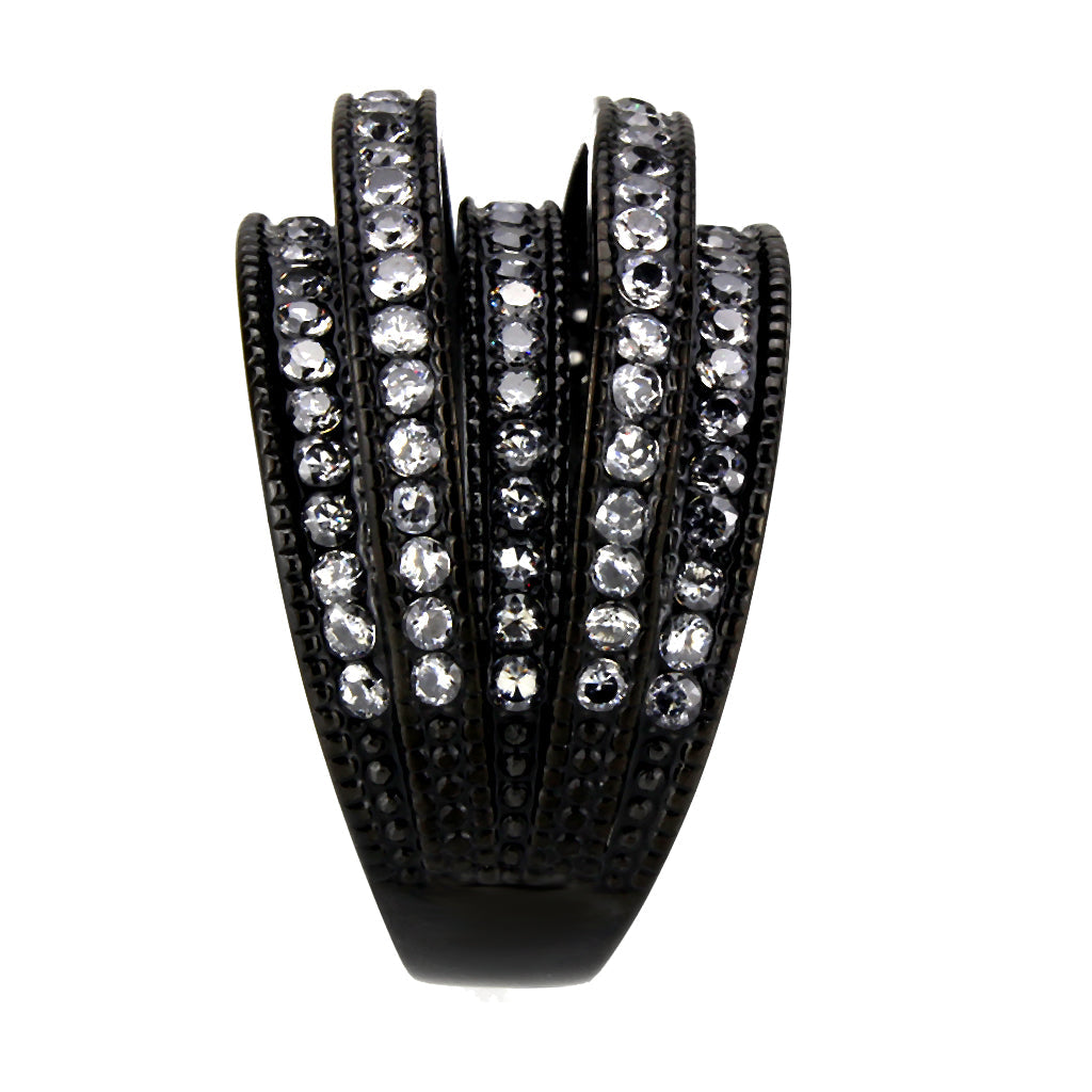 TK3752 IP Black Stainless Steel Ring with AAA Grade CZ in Clear-4