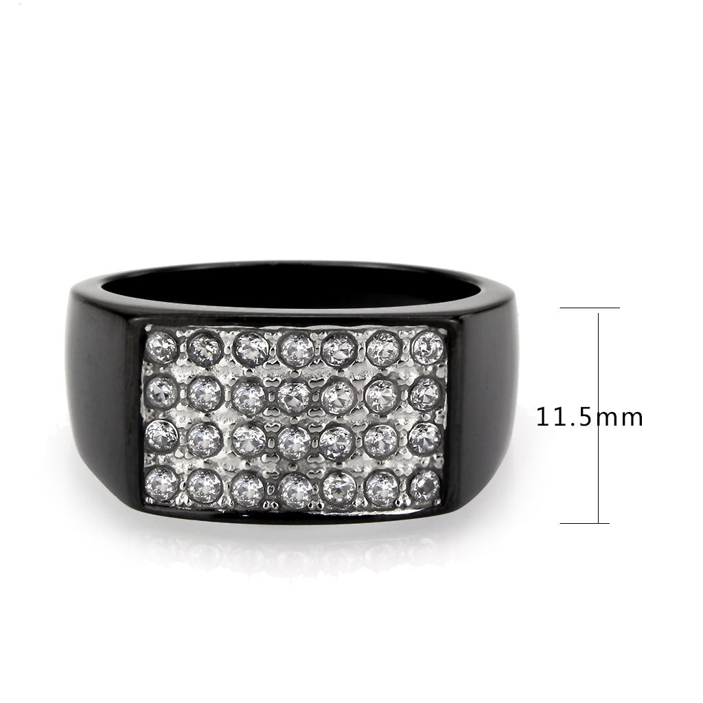 TK3754 IP Black Stainless Steel Ring with AAA Grade CZ in Clear-2