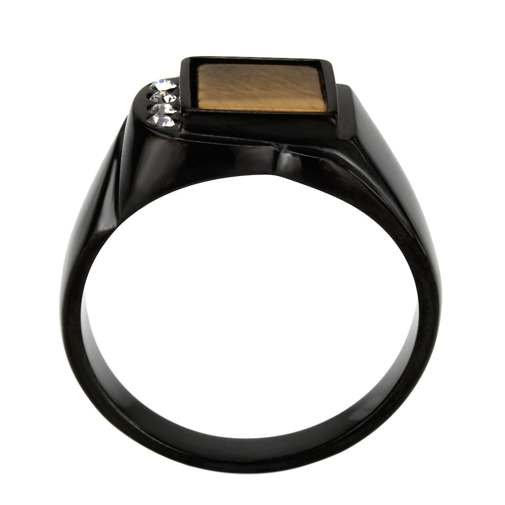 TK3756 IP Black Stainless Steel Ring with Synthetic in Topaz-3