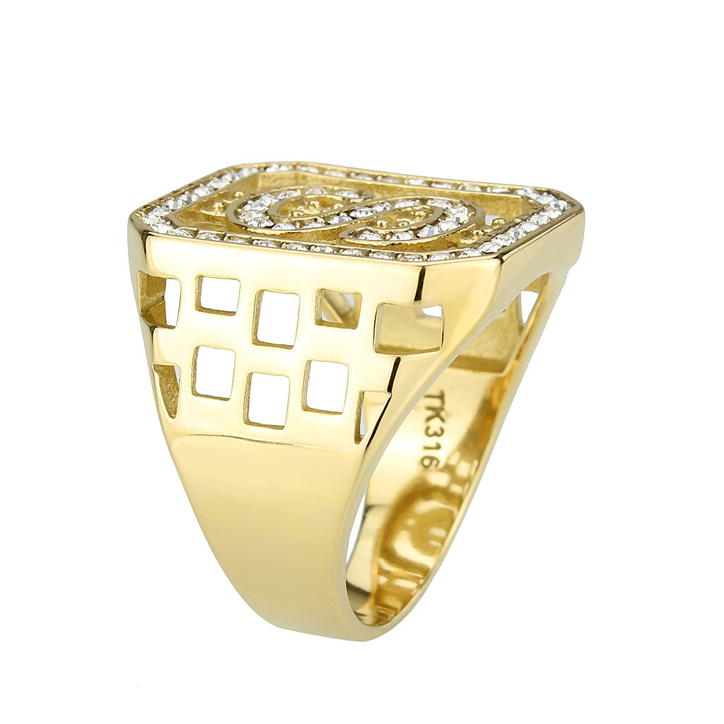 TK3757 - IP Gold(Ion Plating) Stainless Steel Ring with Top Grade Crystal in Clear-3