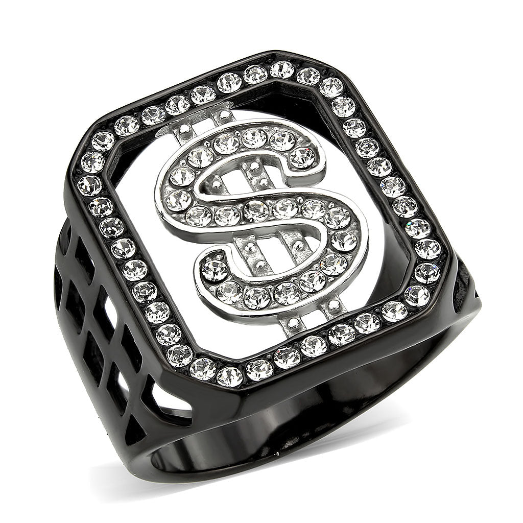 TK3758 - Two Tone IP Black (Ion Plating) Stainless Steel Ring with Top Grade Crystal in Clear-0