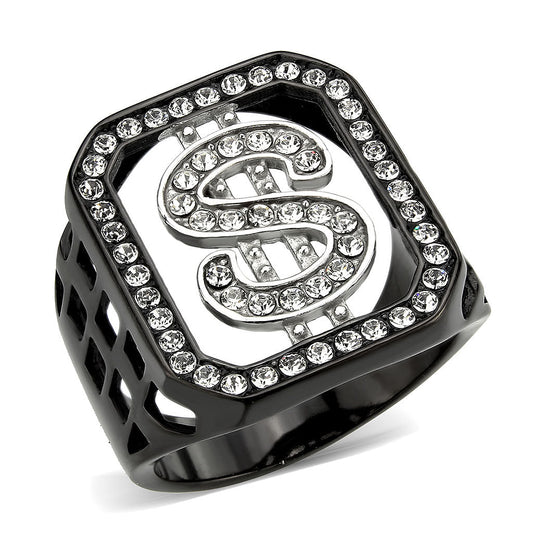 TK3758 - Two Tone IP Black (Ion Plating) Stainless Steel Ring with Top Grade Crystal in Clear-0