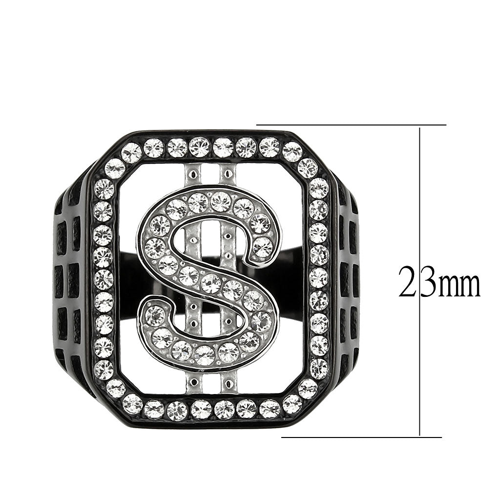 TK3758 - Two Tone IP Black (Ion Plating) Stainless Steel Ring with Top Grade Crystal in Clear-1