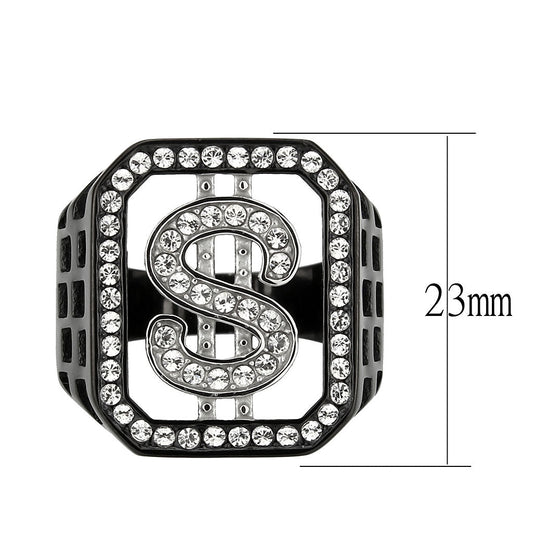 TK3758 - Two Tone IP Black (Ion Plating) Stainless Steel Ring with Top Grade Crystal in Clear-1