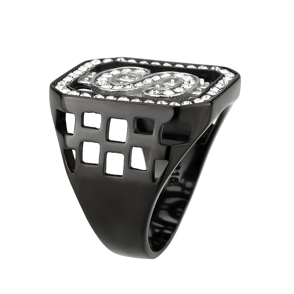 TK3758 - Two Tone IP Black (Ion Plating) Stainless Steel Ring with Top Grade Crystal in Clear-3