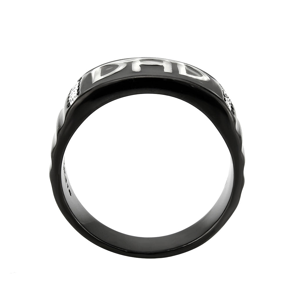 TK3759 - Two Tone IP Black (Ion Plating) Stainless Steel Ring with Top Grade Crystal in Clear-2