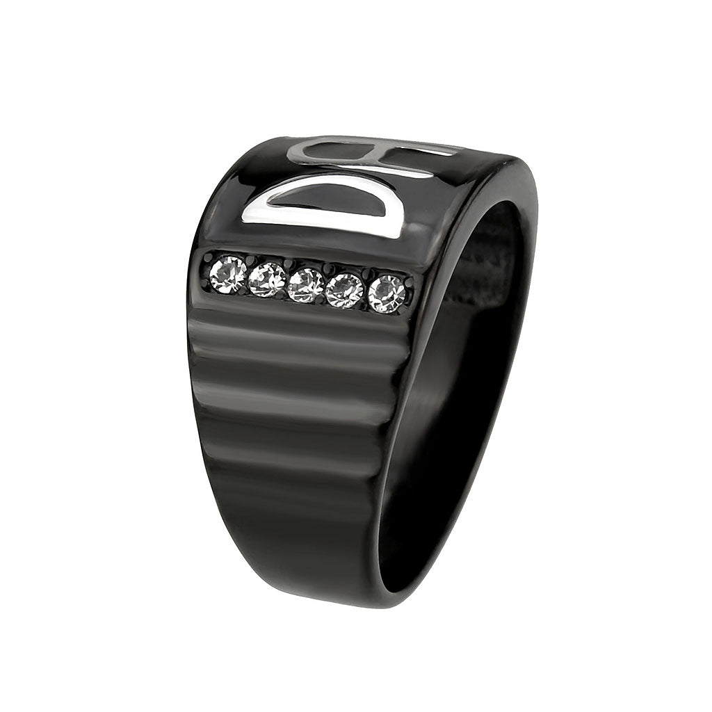 TK3759 - Two Tone IP Black (Ion Plating) Stainless Steel Ring with Top Grade Crystal in Clear-3