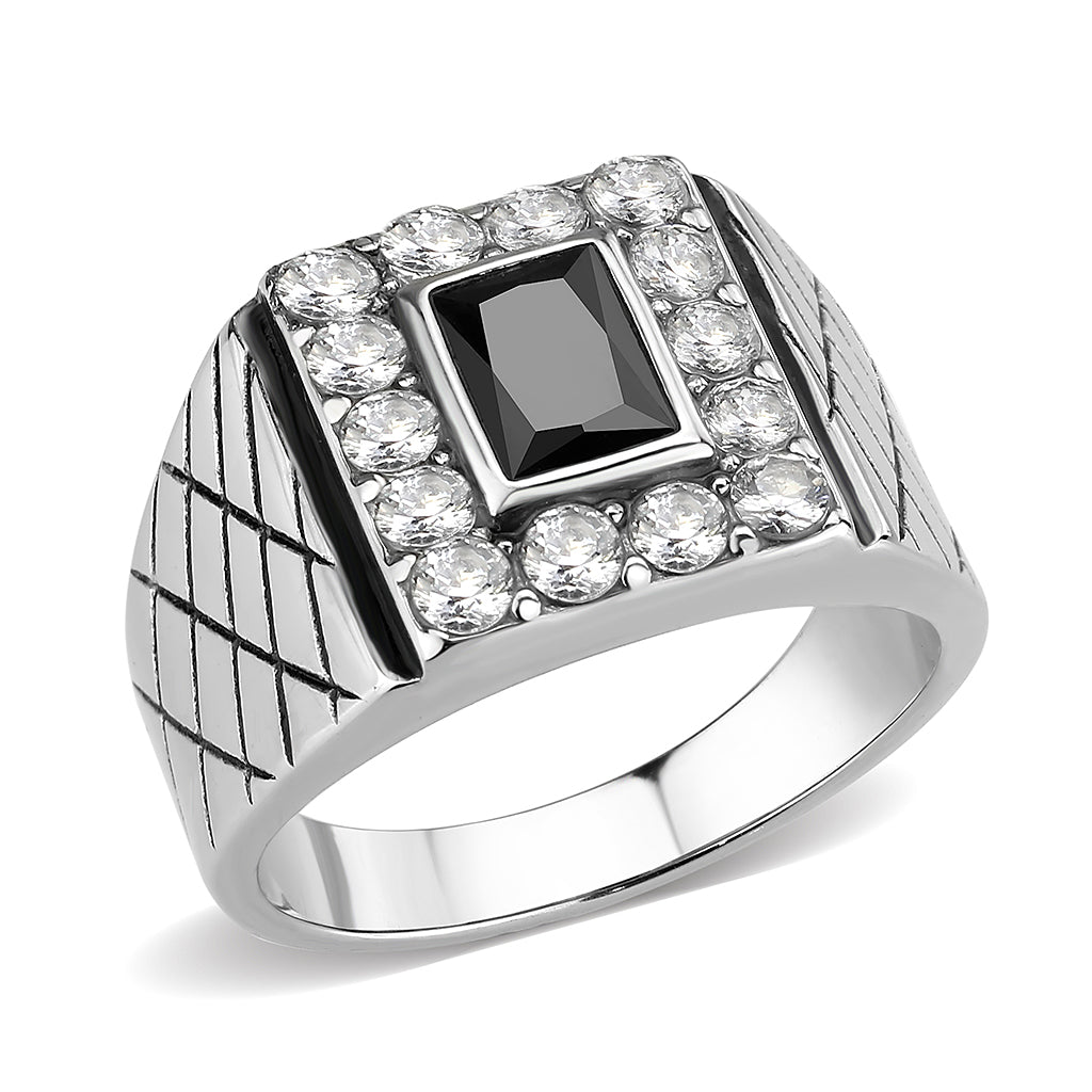 TK3761 - High polished (no plating) Stainless Steel Ring with AAA Grade CZ in Jet-0