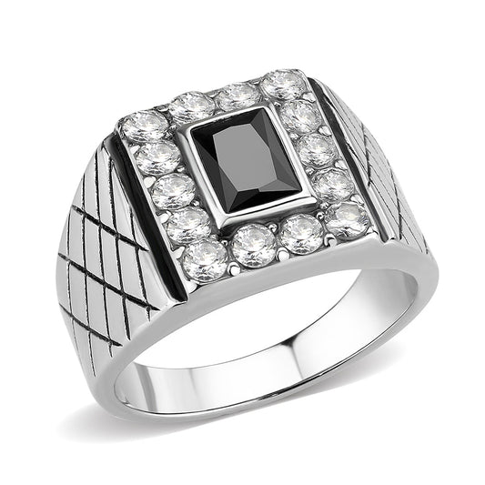 TK3761 - High polished (no plating) Stainless Steel Ring with AAA Grade CZ in Jet-0