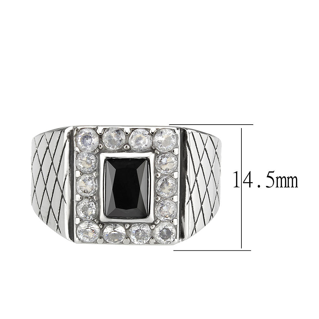 TK3761 - High polished (no plating) Stainless Steel Ring with AAA Grade CZ in Jet-1