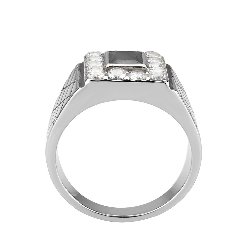 TK3761 - High polished (no plating) Stainless Steel Ring with AAA Grade CZ in Jet-2