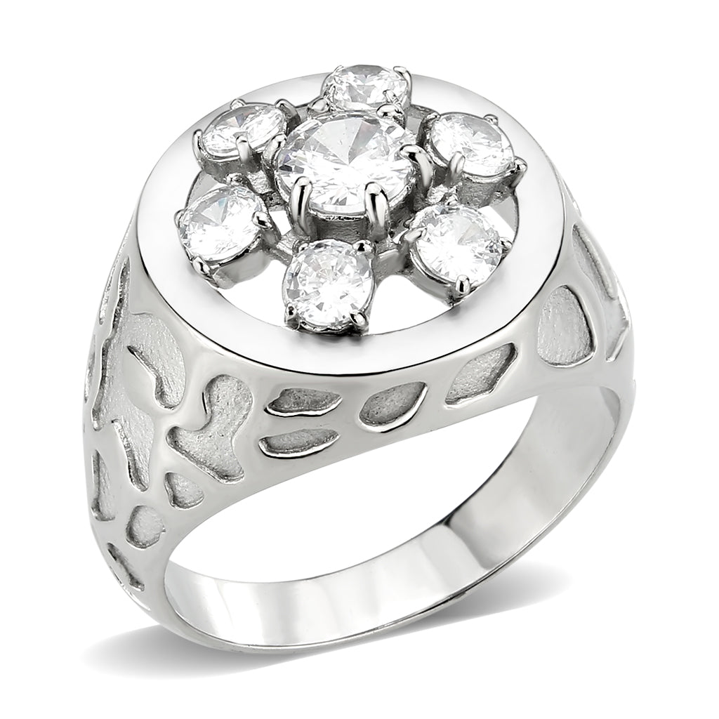 TK3762 - High polished (no plating) Stainless Steel Ring with AAA Grade CZ in Clear-0