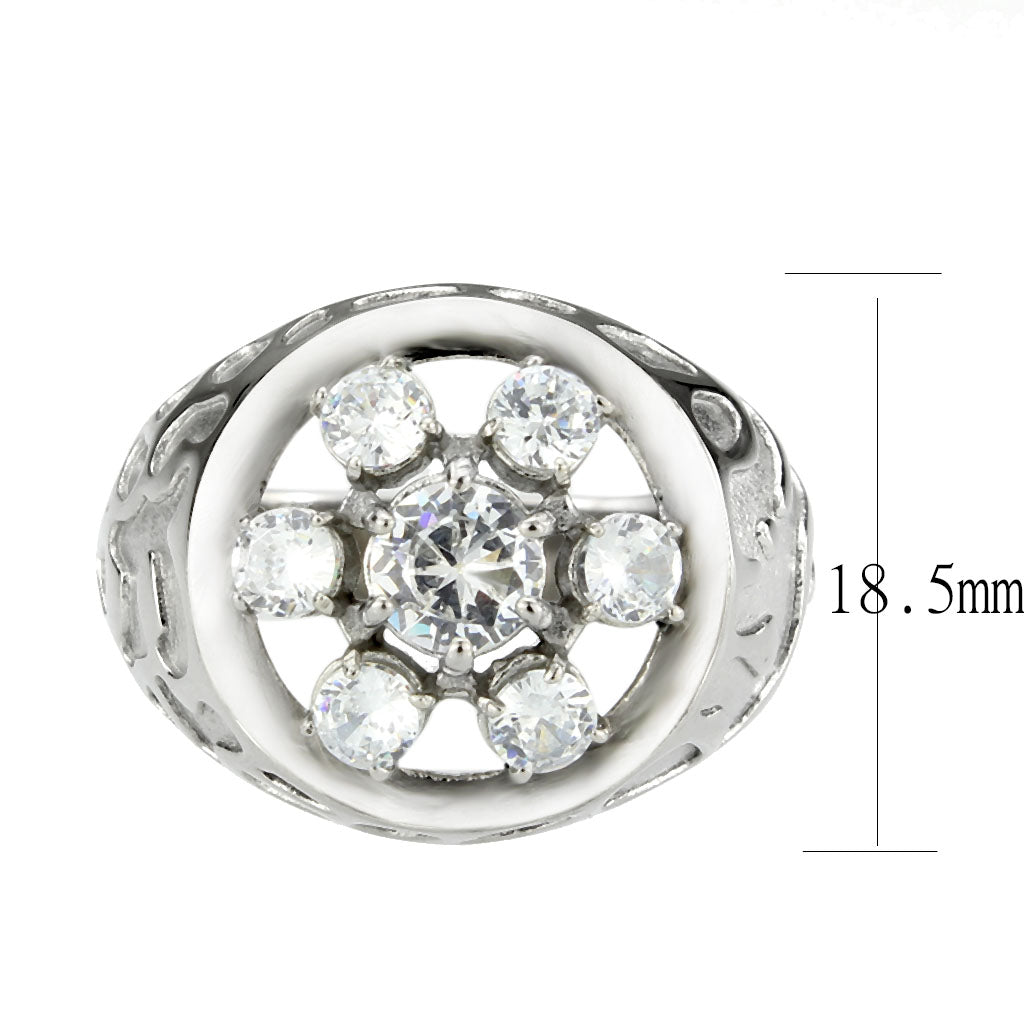 TK3762 - High polished (no plating) Stainless Steel Ring with AAA Grade CZ in Clear-1