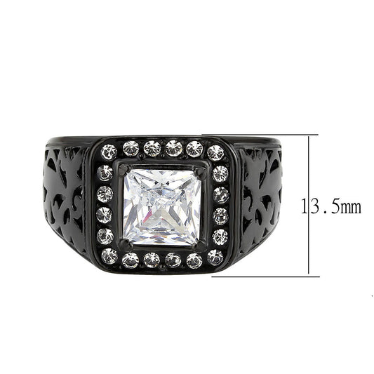 TK3763 - IP Black (Ion Plating) Stainless Steel Ring with AAA Grade CZ in Clear-1