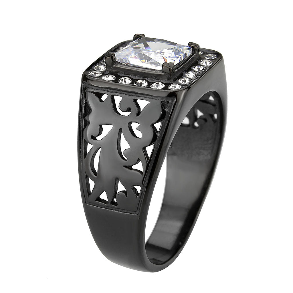TK3763 - IP Black (Ion Plating) Stainless Steel Ring with AAA Grade CZ in Clear-3