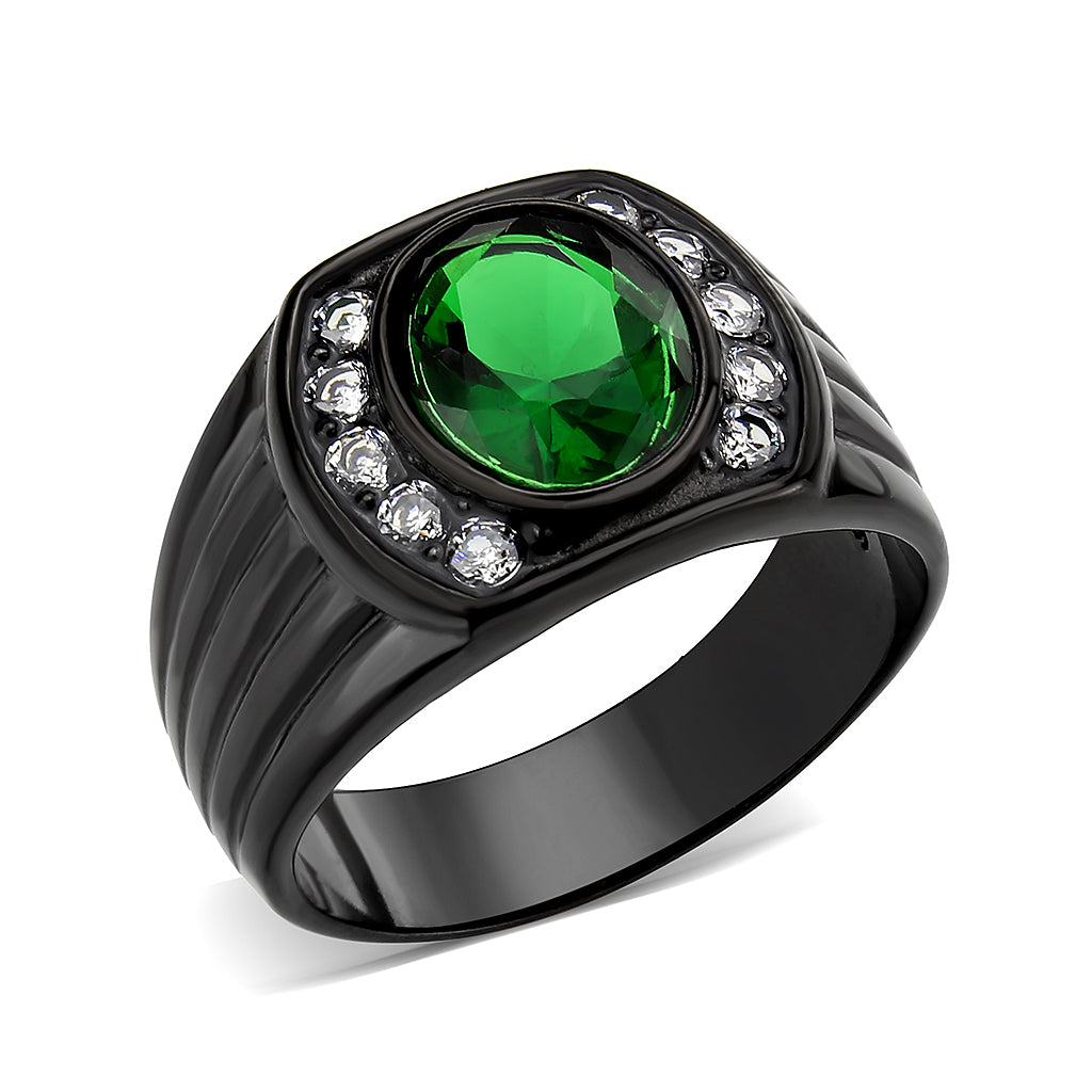 TK3764 - IP Black (Ion Plating) Stainless Steel Ring with Synthetic in Emerald-0