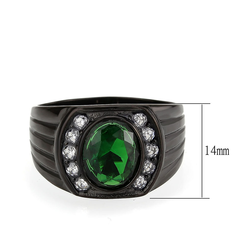 TK3764 - IP Black (Ion Plating) Stainless Steel Ring with Synthetic in Emerald-1