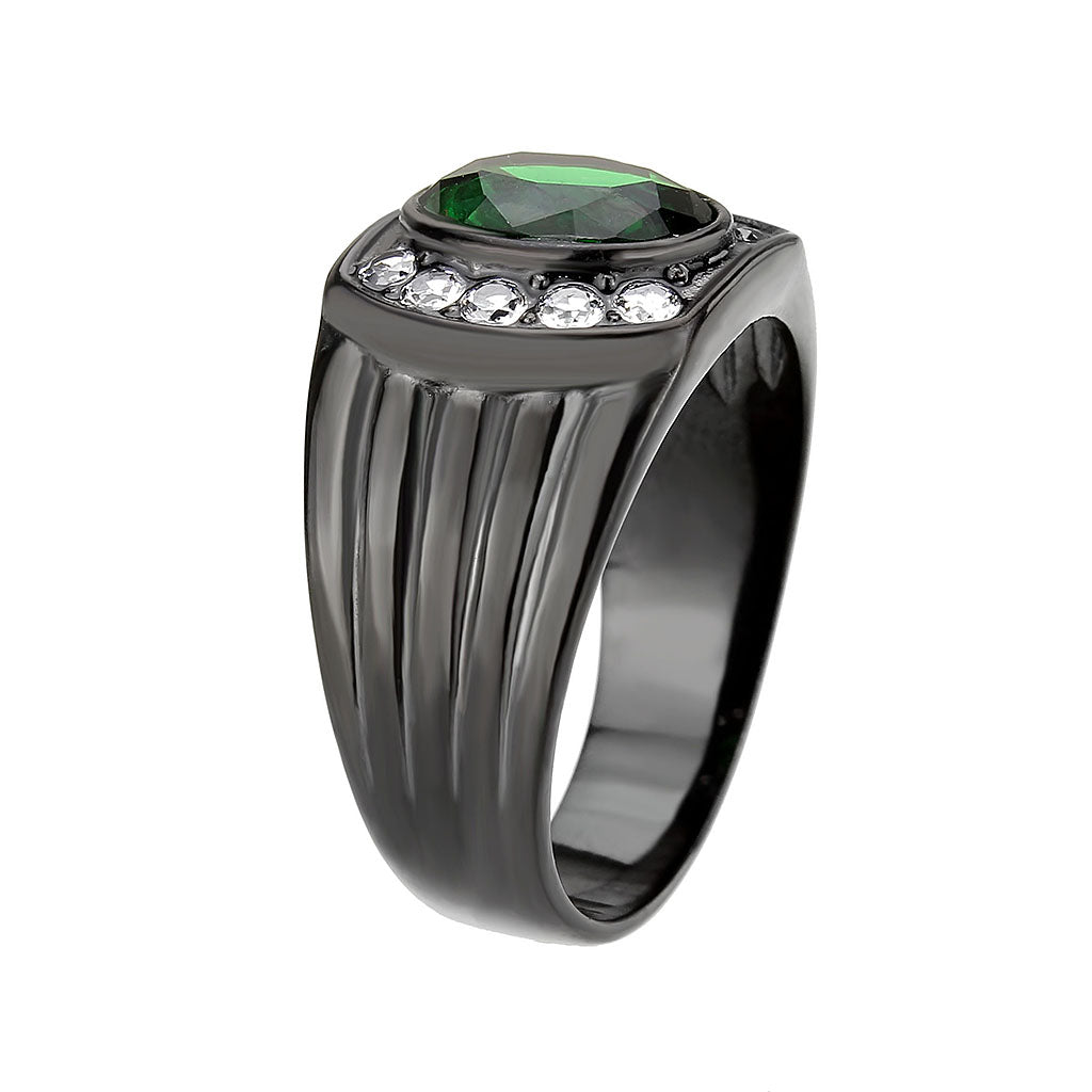 TK3764 - IP Black (Ion Plating) Stainless Steel Ring with Synthetic in Emerald-3