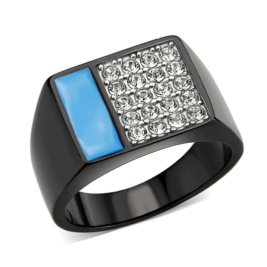 TK3765 - Two Tone IP Black (Ion Plating) Stainless Steel Ring with Top Grade Crystal in Clear-0