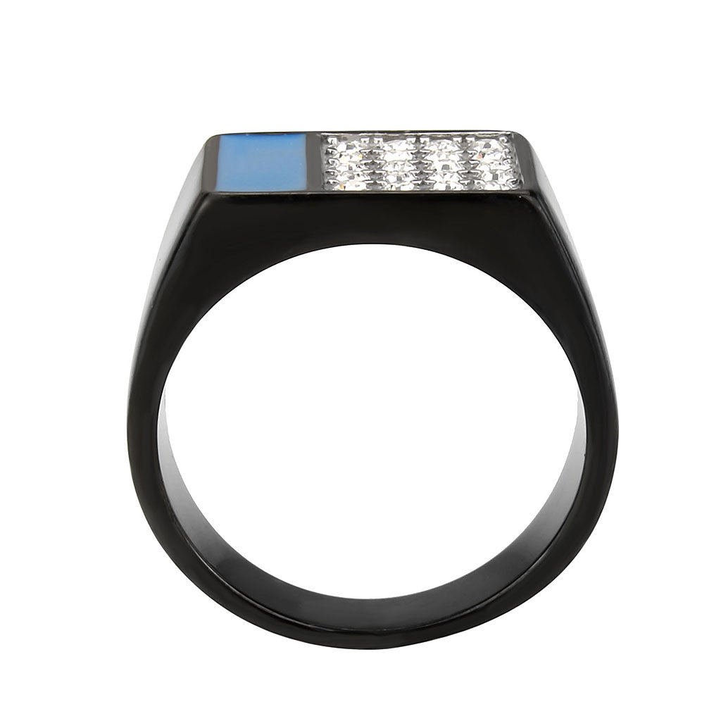 TK3765 - Two Tone IP Black (Ion Plating) Stainless Steel Ring with Top Grade Crystal in Clear-2