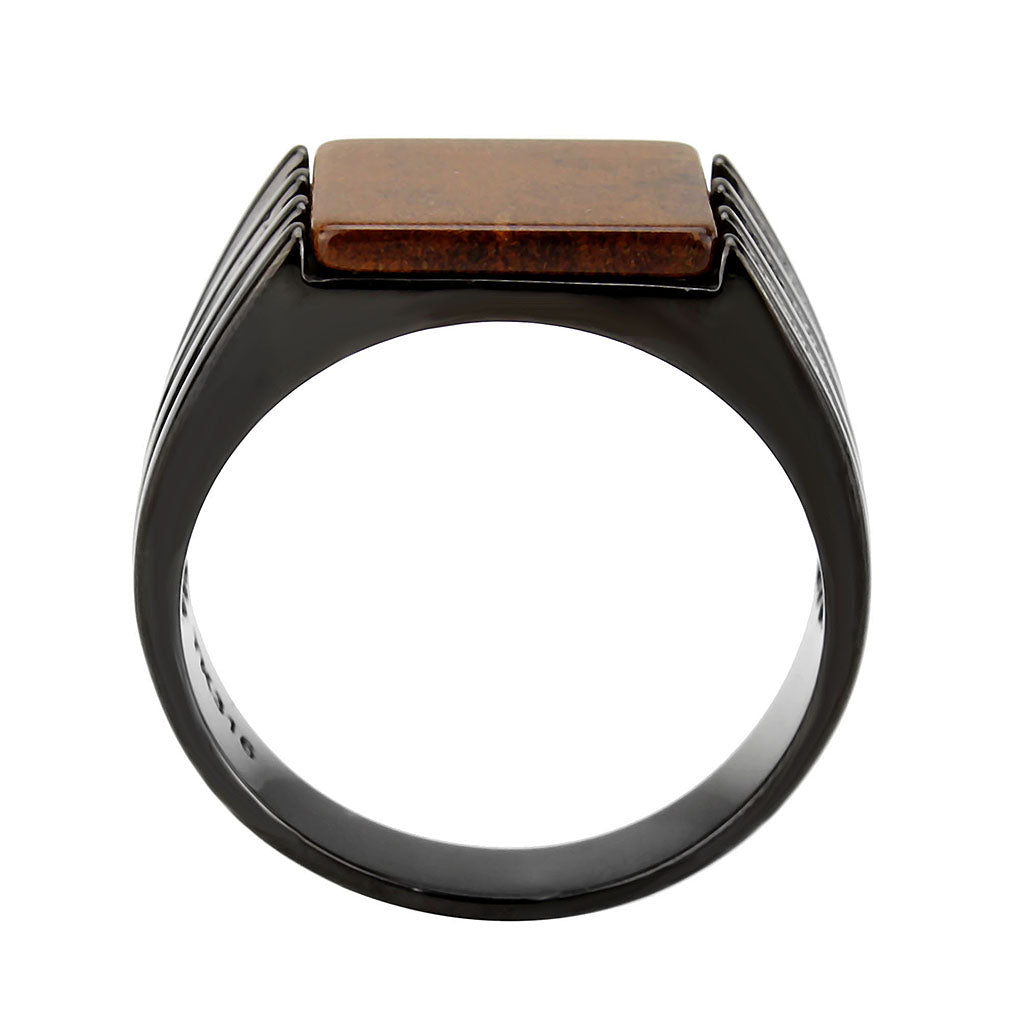 TK3766 - IP Black (Ion Plating) Stainless Steel Ring with Semi-Precious in Topaz-2