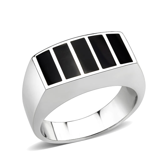 TK3767 - High polished (no plating) Stainless Steel Ring with Epoxy in Jet-0