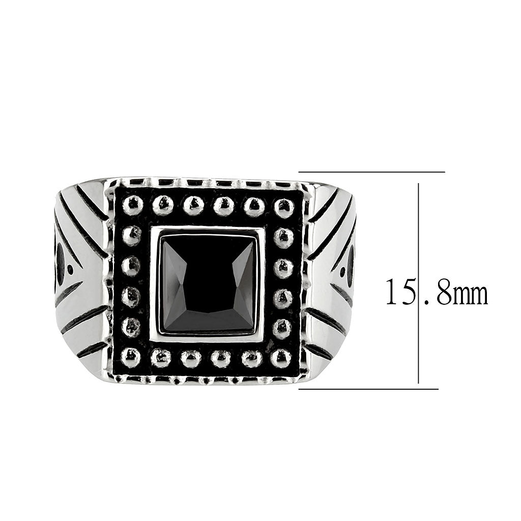 TK3769 - High polished (no plating) Stainless Steel Ring with AAA Grade CZ in Jet-1