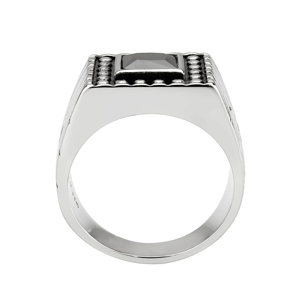 TK3769 - High polished (no plating) Stainless Steel Ring with AAA Grade CZ in Jet-2