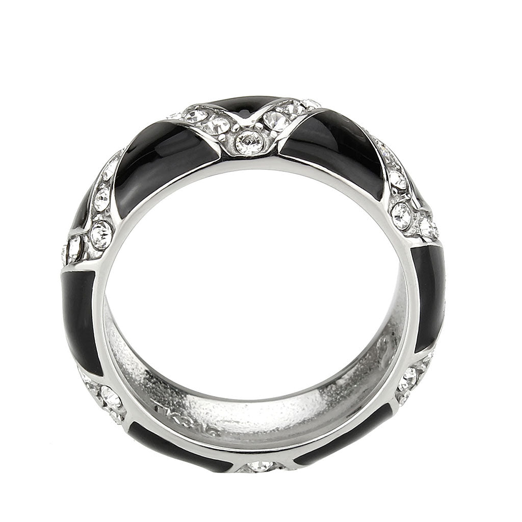 TK3773 - High polished (no plating) Stainless Steel Ring with Top Grade Crystal in Clear-2
