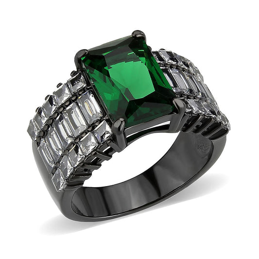 TK3774 - IP Black (Ion Plating) Stainless Steel Ring with Synthetic in Emerald-0
