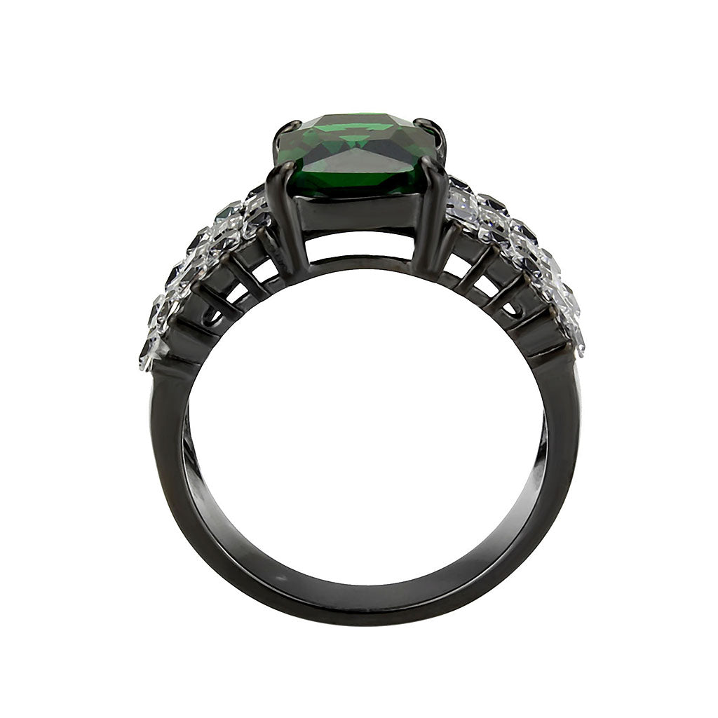 TK3774 - IP Black (Ion Plating) Stainless Steel Ring with Synthetic in Emerald-2