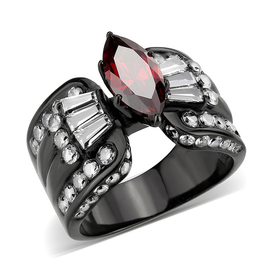 TK3776 - IP Black (Ion Plating) Stainless Steel Ring with AAA Grade CZ in Garnet-0