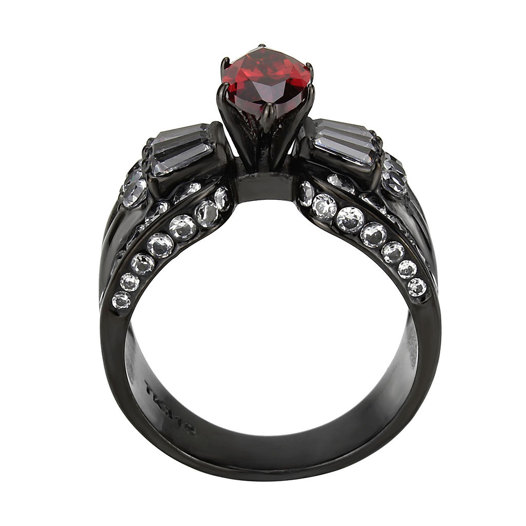 TK3776 - IP Black (Ion Plating) Stainless Steel Ring with AAA Grade CZ in Garnet-2