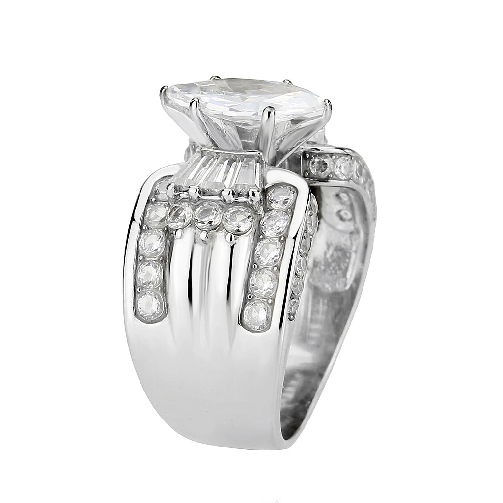 TK3777 - High polished (no plating) Stainless Steel Ring with AAA Grade CZ in Clear-3