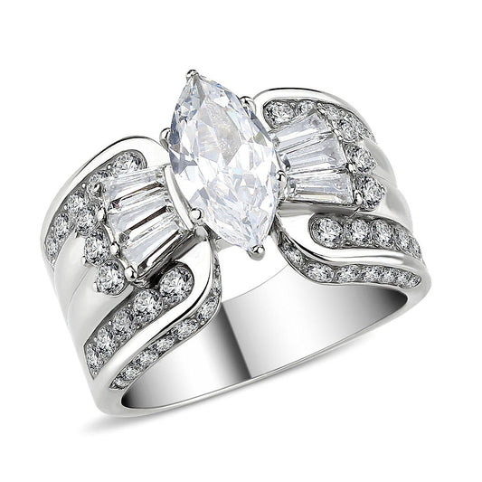 TK3777 - High polished (no plating) Stainless Steel Ring with AAA Grade CZ in Clear-0
