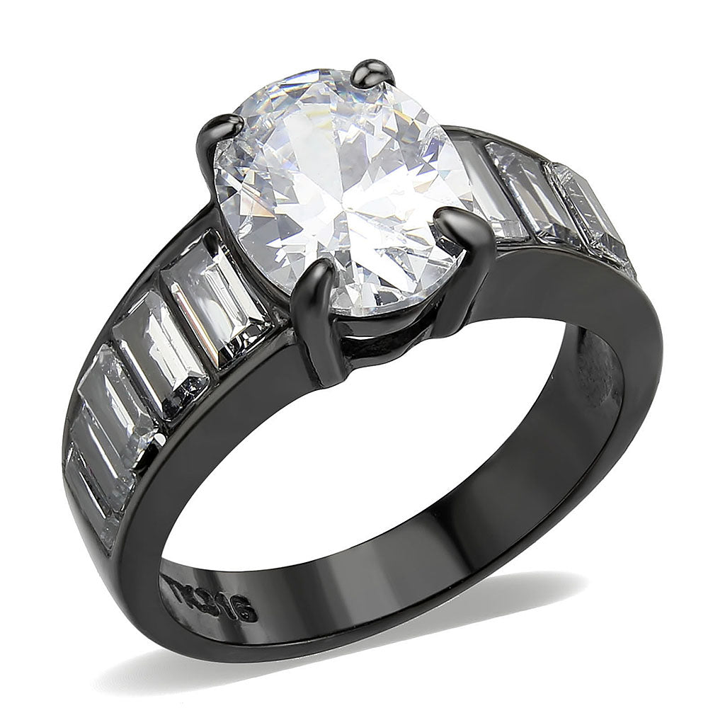 TK3778 - IP Black (Ion Plating) Stainless Steel Ring with AAA Grade CZ in Clear-0