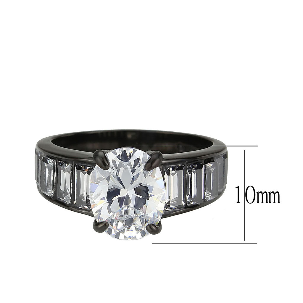 TK3778 - IP Black (Ion Plating) Stainless Steel Ring with AAA Grade CZ in Clear-1